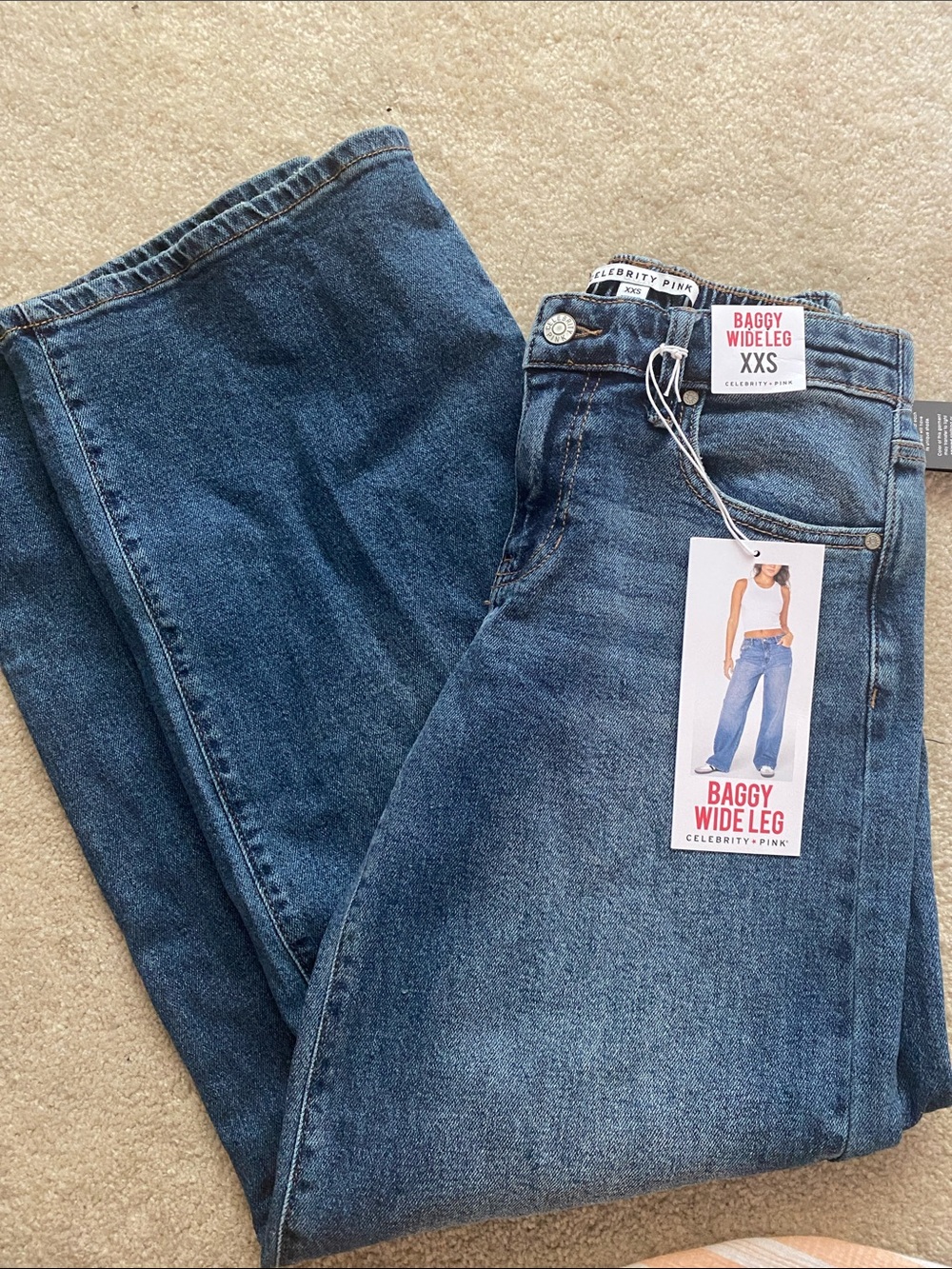 Celebrity pink NWT baggy wide leg jeans XXS - Picture 2 of 4